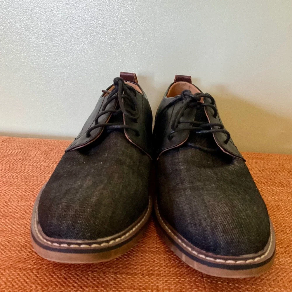 Madden‎ M-Yanton Mens Black Denim Faux Leather Oxford Dress Shoes 8.5 Minimalist